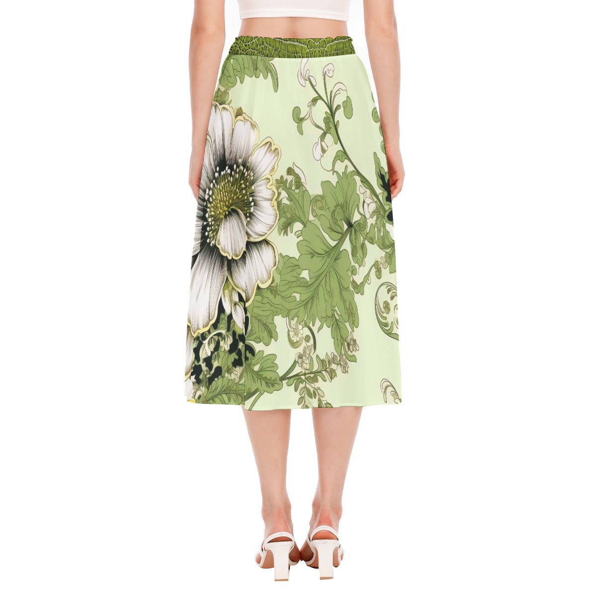 "faith ephesians 2:8" Lime green Floral Women's Long Section Chiffon Skirt