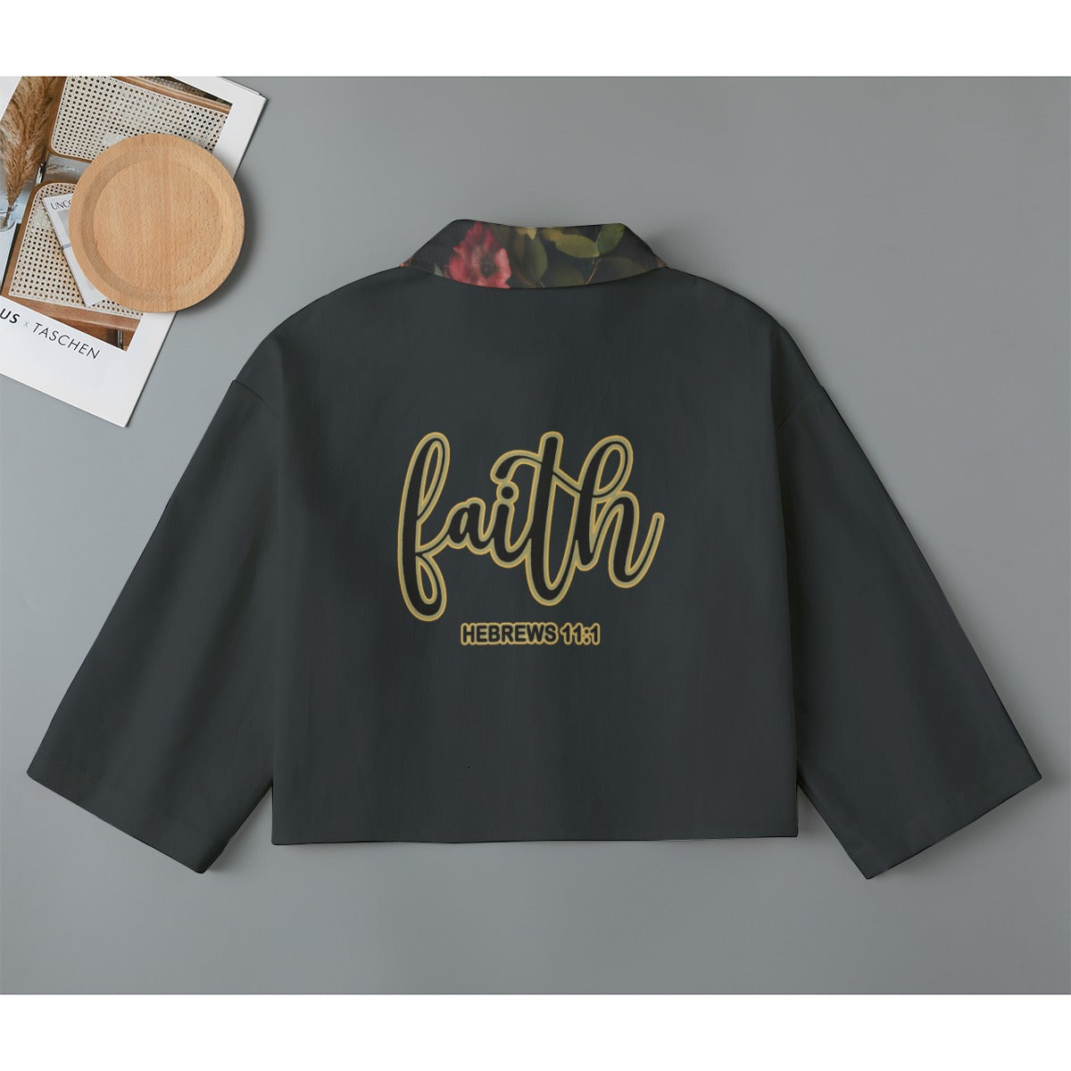 Women's Leopard Print Cropped Jacket | 245GSM Cotton | "Faith Hebrews 11:1"