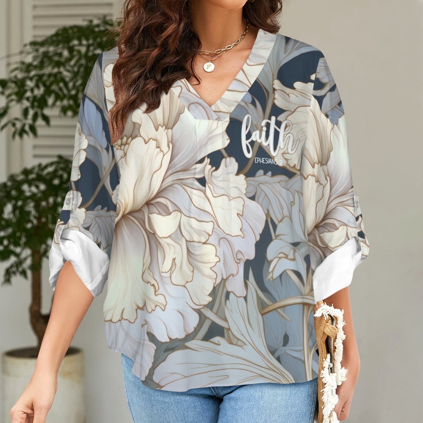 "Faith" Blue & White Floral