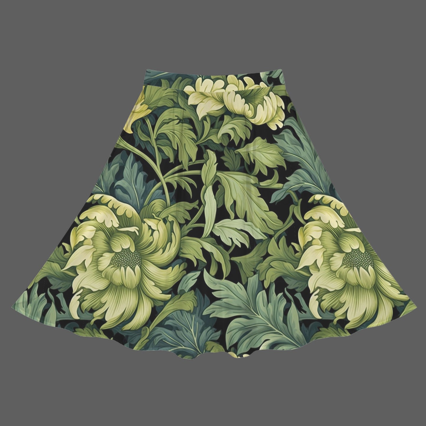 Green Floral Women's Elastic Waist Pocket Maxi Skirt