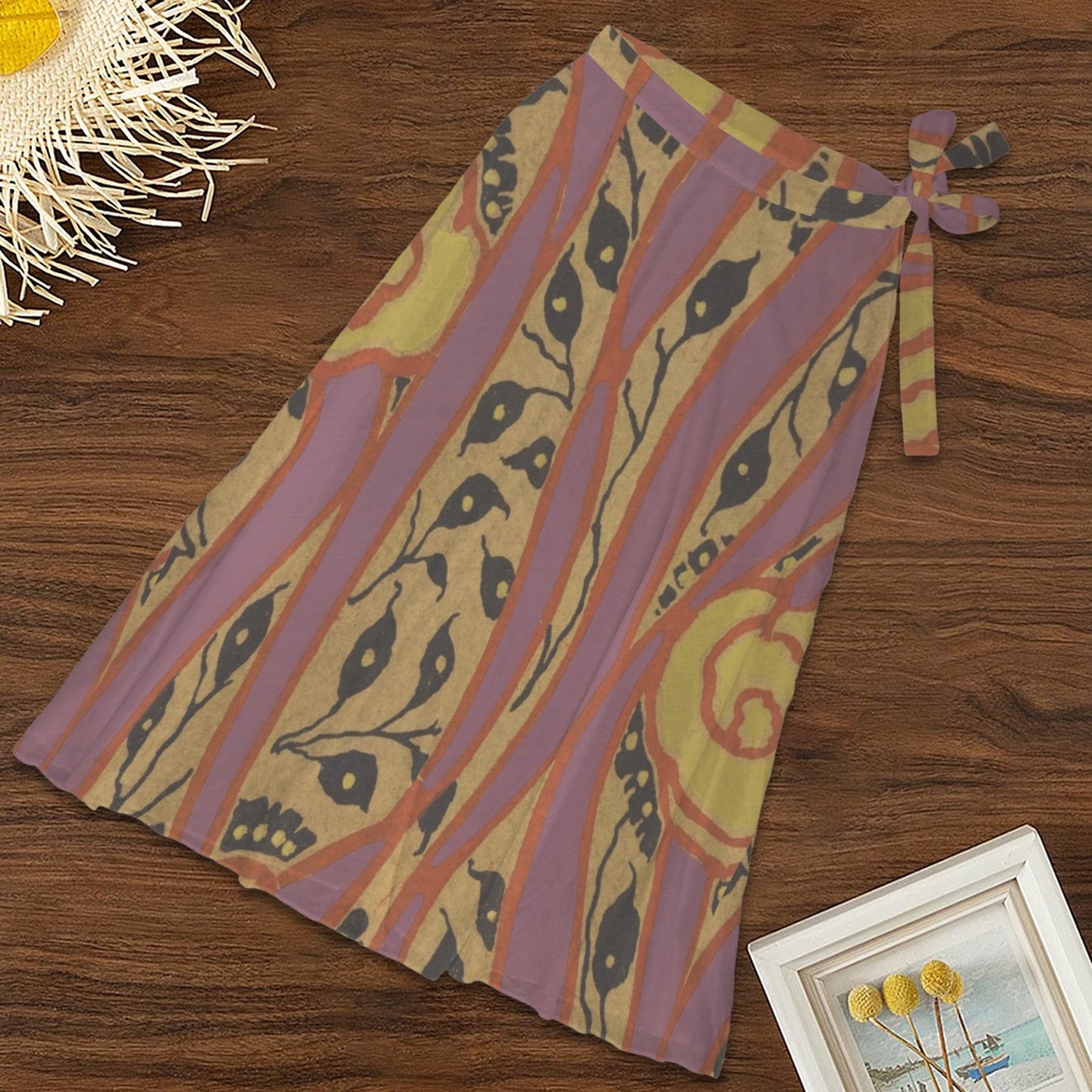 Yellow & Purple Stripe Women's Long Knot Side Cover Up