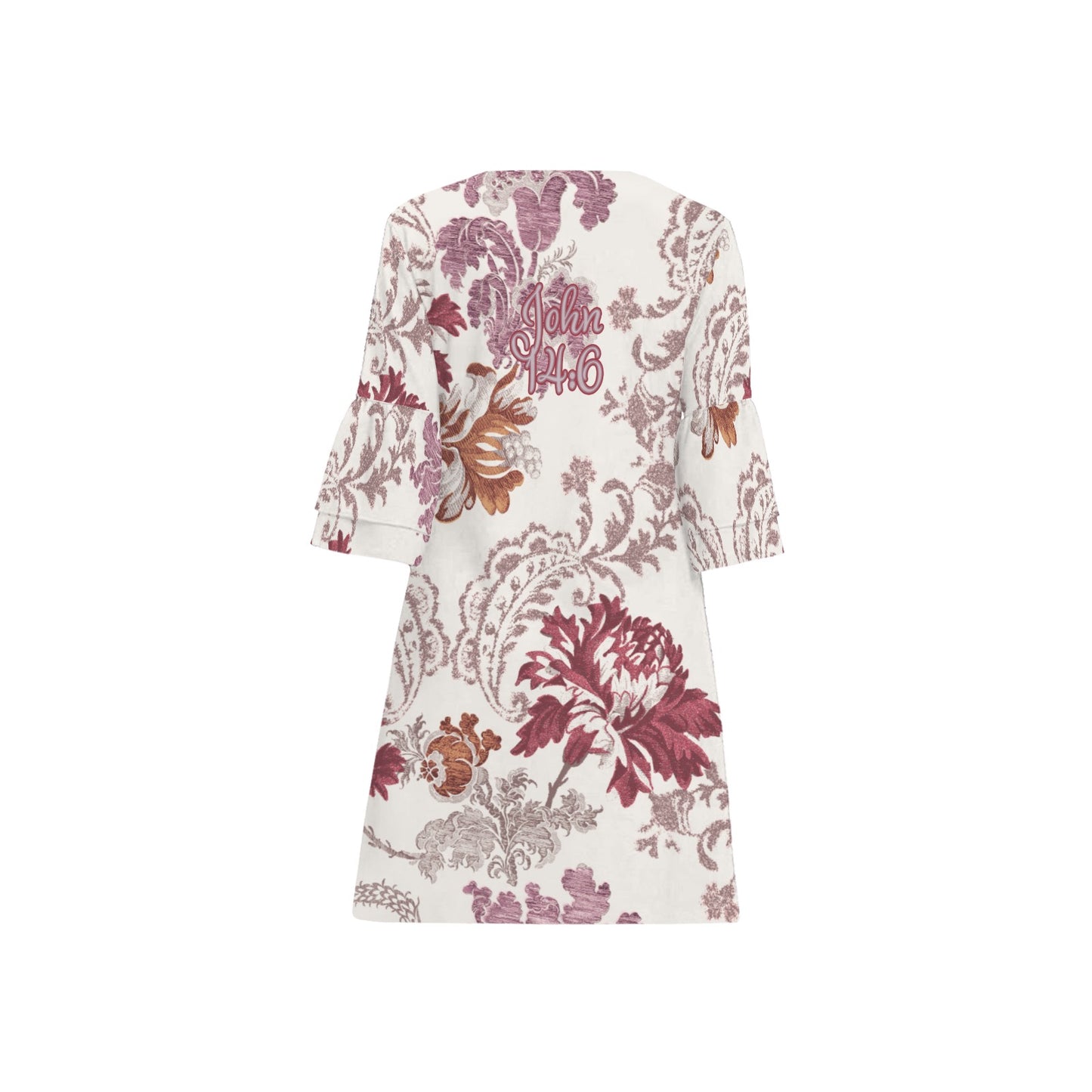 "John 14:6" Red & White Floral Women's Half Sleeves V-Neck Mini Dress