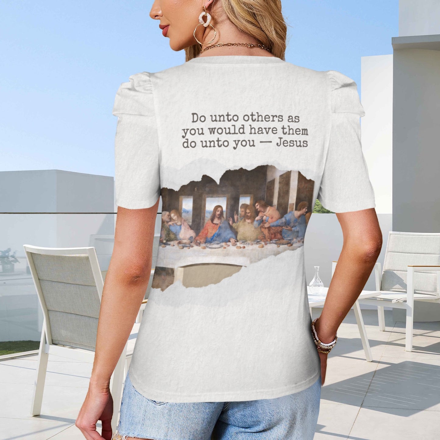 "Do unto Others..." Last Supper Women's Round Neck Puff Sleeve T-Shirts