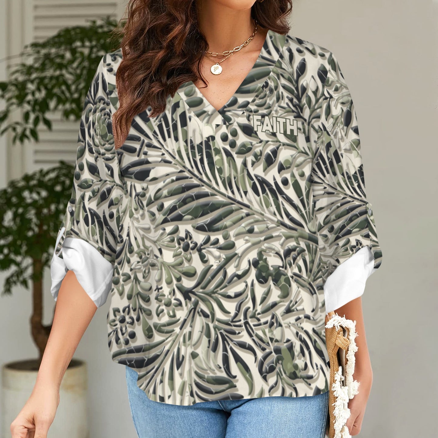 "Faith" Green & White Floral