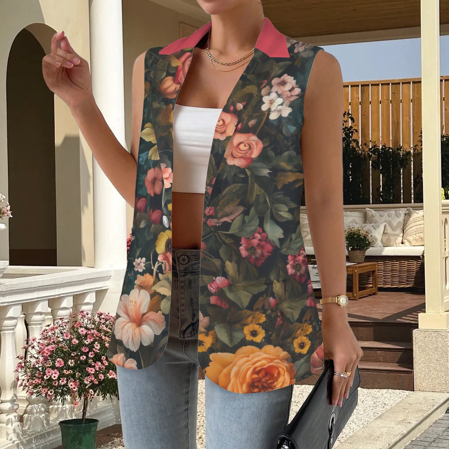 "Faith Hebrews 11:1" Leopard Floral Women's Sleeveless Blazer Vest