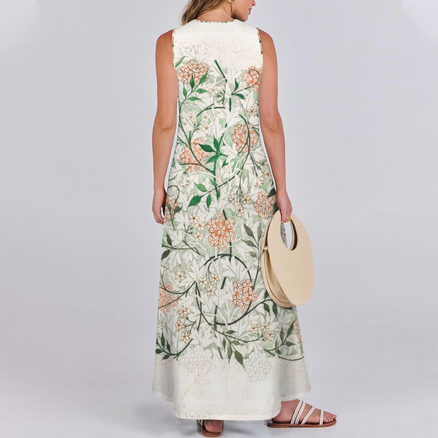 "Faith Ephesians 2:8" Green White Floral Women's Sleeveless Maxi Dress