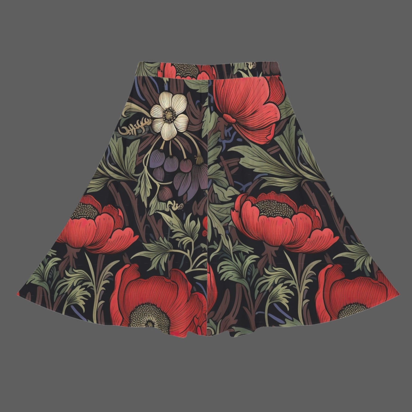 Red Purple Floral Women's Elastic Waist Pocket Maxi Skirt