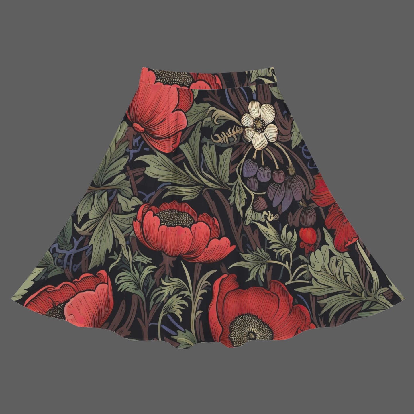 Red Purple Floral Women's Elastic Waist Pocket Maxi Skirt