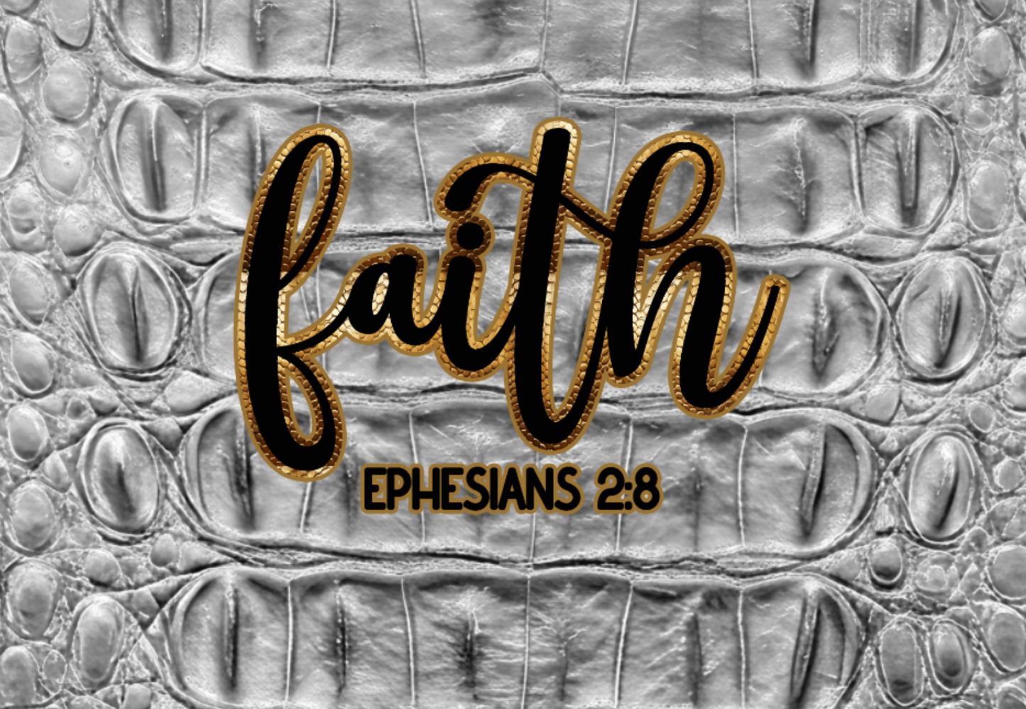 "Faith Ephesians 2:8" Gray Faux Alligator Women's Cropped Jacket | 245GSM Cotton