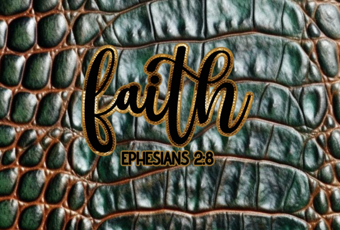 "Faith Ephesians 2:8" Green Faux Alligator Women's Cropped Jacket | 245GSM Cotton