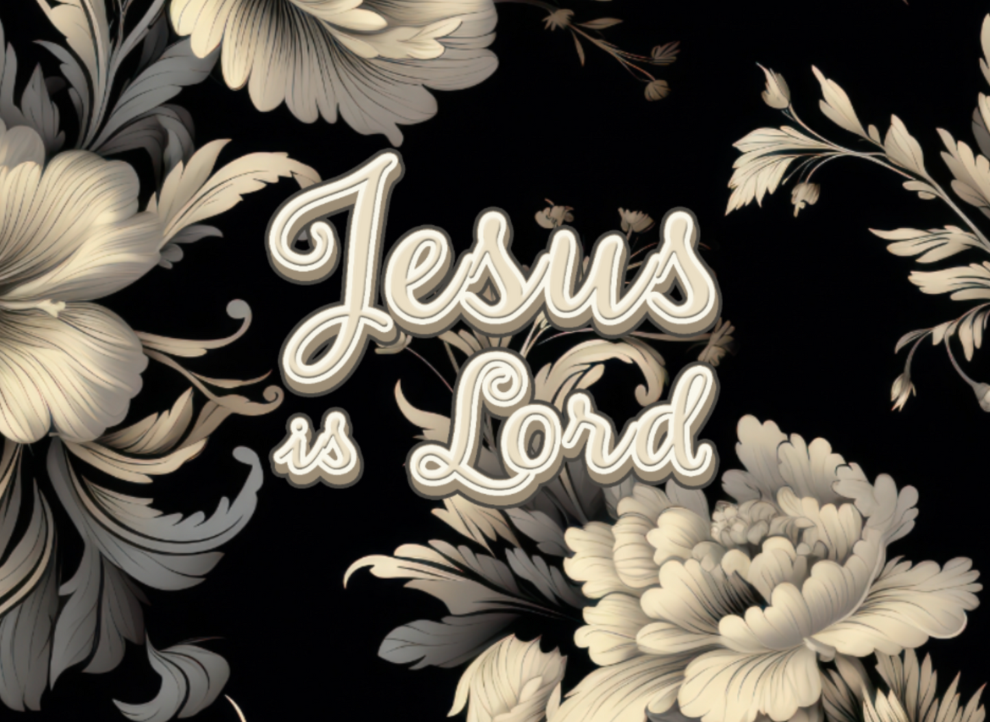 "Jesus is Lord" Black & Beige Floral Women's Cropped Jacket | 245GSM Cotton