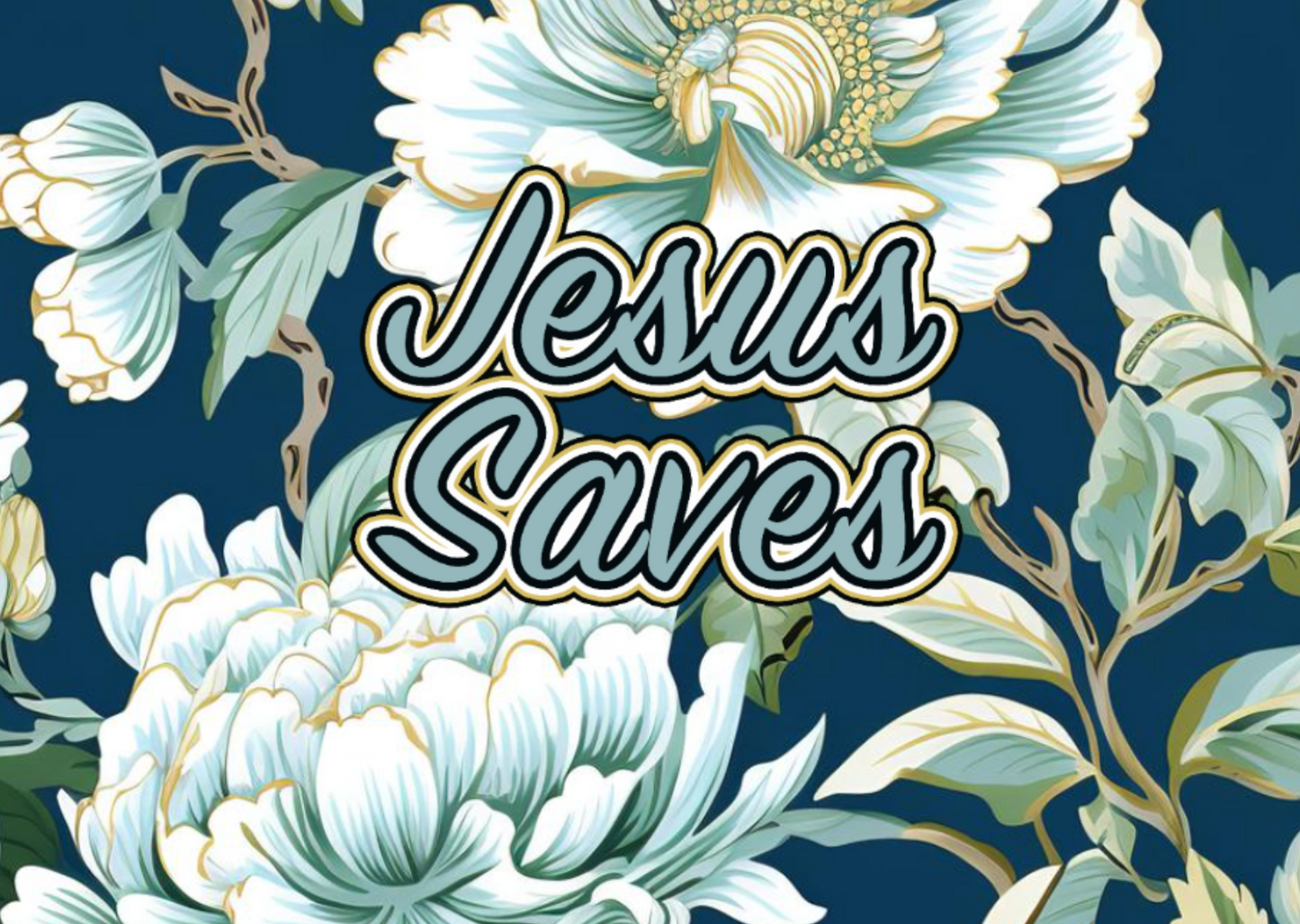 'Jesus Saves" Blue & White Floral Women's Cropped Jacket | 245GSM Cotton