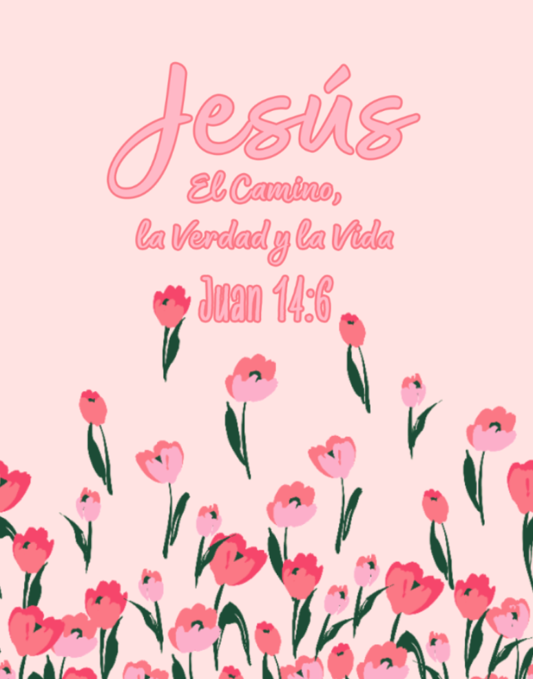 Camiseta de cuello en V para mujer con estampado de tulipán rosa "Juan 14:6" - Ropa informal de verano con estilo