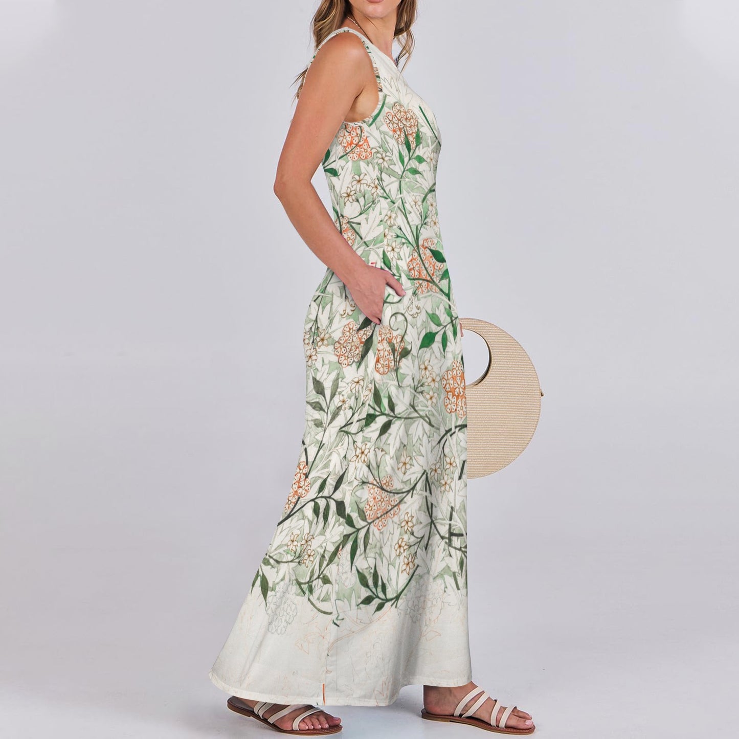 "Faith Ephesians 2:8" Green White Floral Women's Sleeveless Maxi Dress