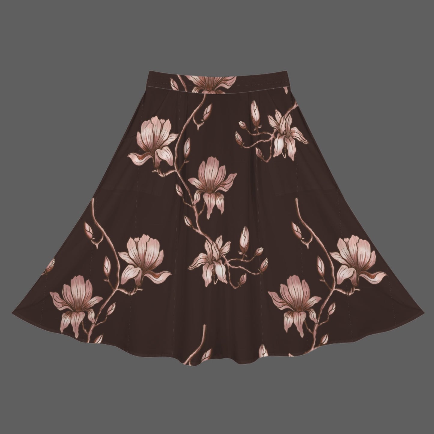 Orange Tulip Floral Women's Elastic Waist Pocket Maxi Skirt
