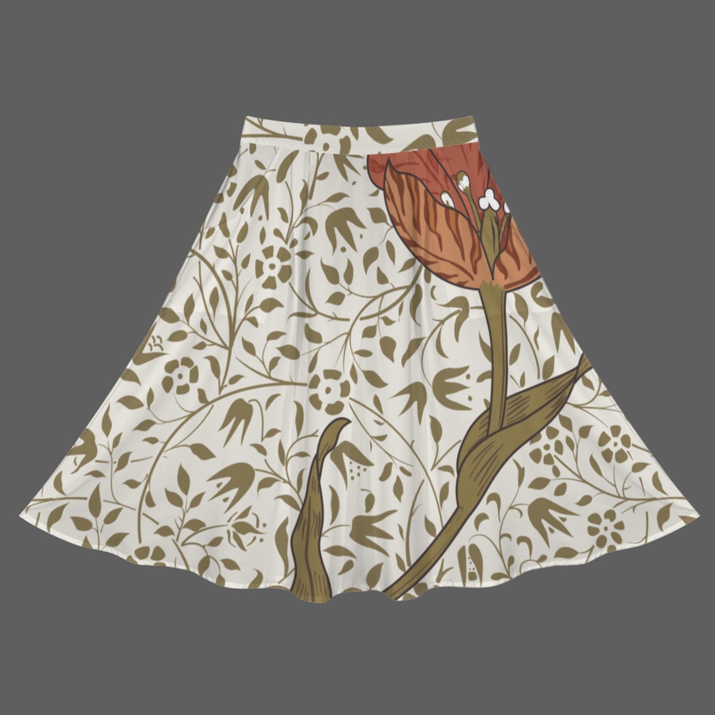 Orange Tulip Floral Women's Elastic Waist Pocket Maxi Skirt