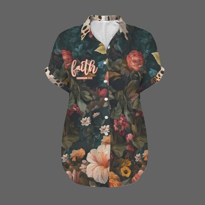 "Faith Hebrews 11:1" Women's Short Sleeve Button Pocket Blouse Tops