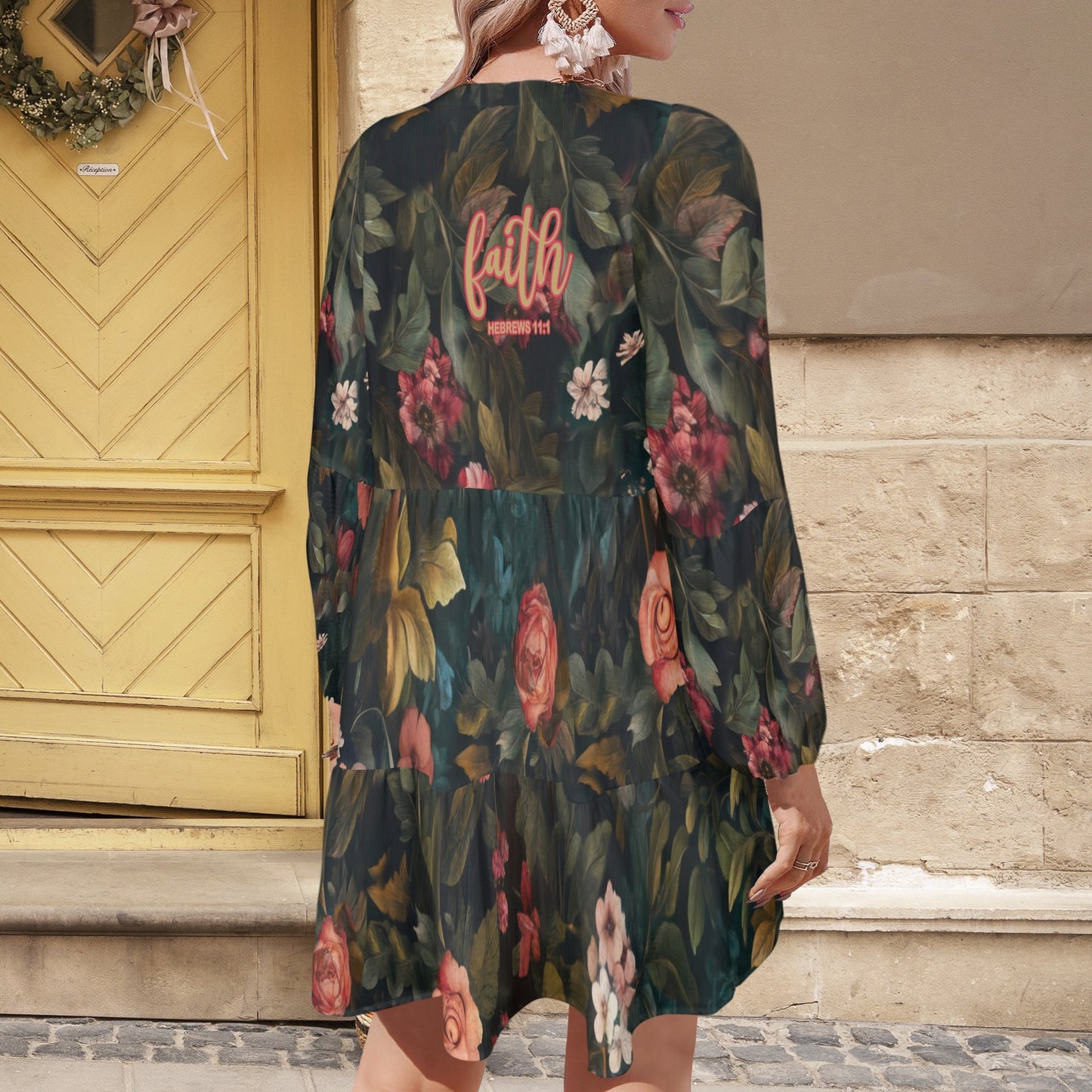 Faith Hebrews 11:1 Floral Women's V Neck Loose Fit Dress