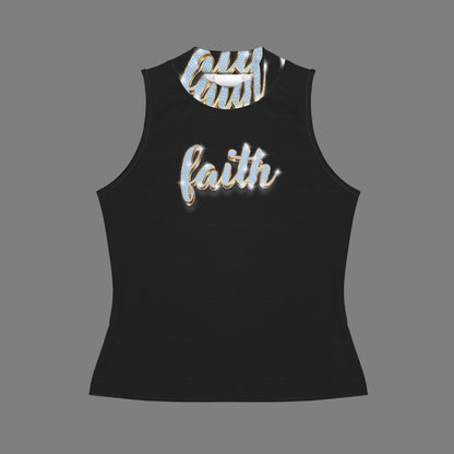 Faith Diamonds Black Casual Sleeveless Slim Fit Tank Top