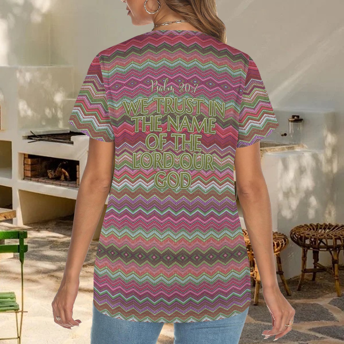 "Psalm 27" Red Zigzag Women's Crewneck Short Sleeve T Shirt