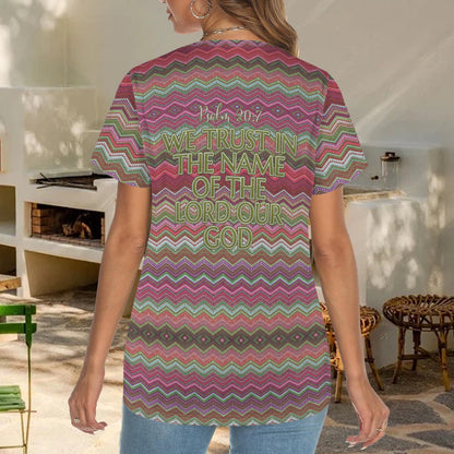 "Psalm 27" Red Zigzag Women's Crewneck Short Sleeve T Shirt