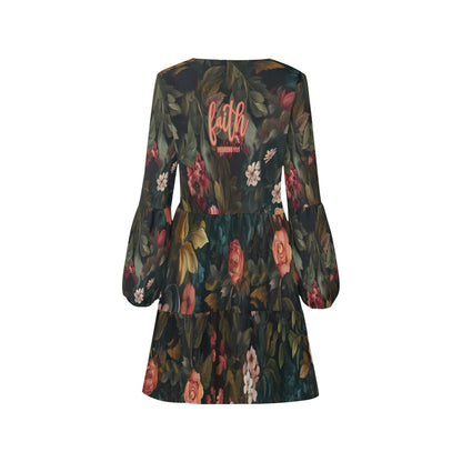 Faith Hebrews 11:1 Floral Women's V Neck Loose Fit Dress