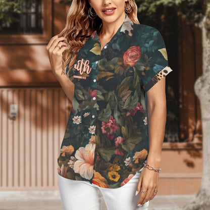 "Faith Hebrews 11:1" Women's Short Sleeve Button Pocket Blouse Tops