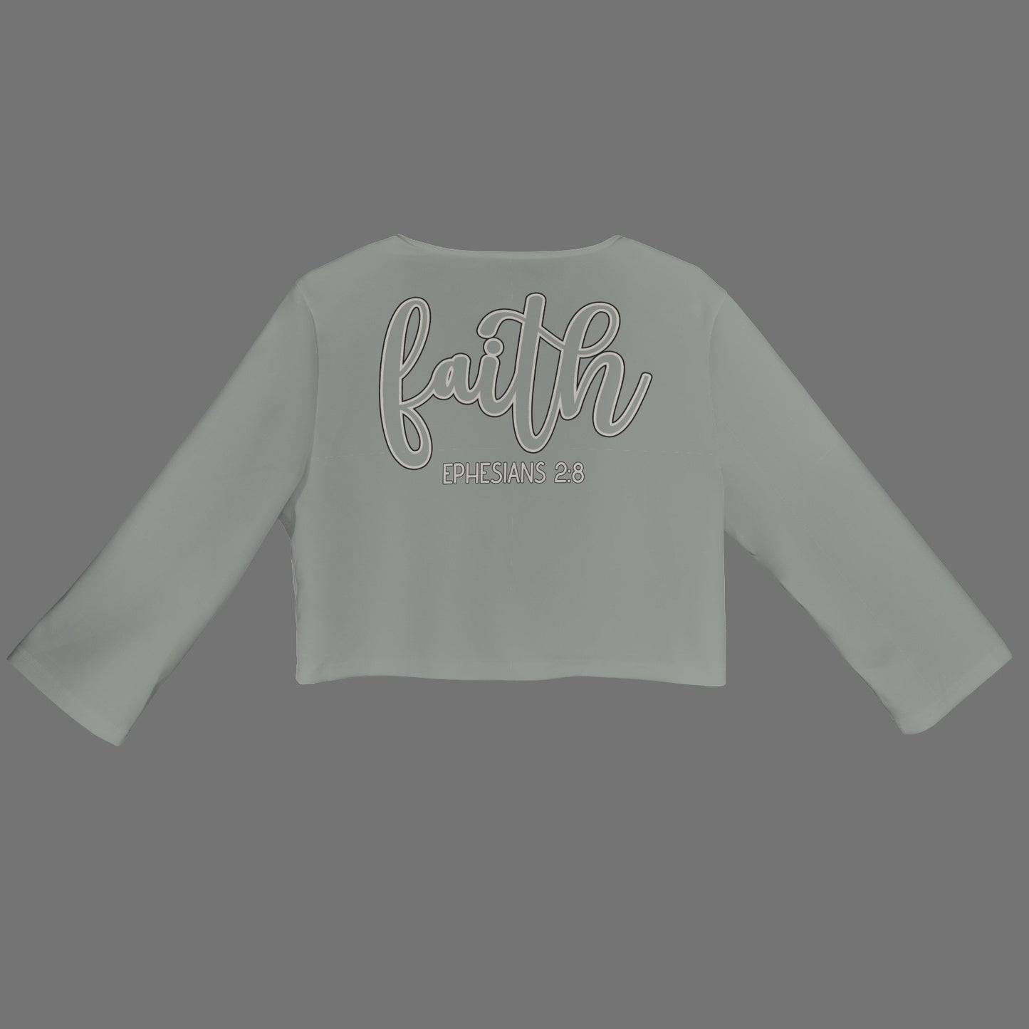 "Faith Ephesians 2:8" Grant Grey  Women's Open Front Cropped Blazer