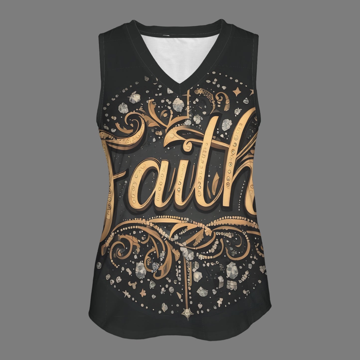 Faith Black & Gold Diamonds Women's V-Neck Sleeveless Tank Tops