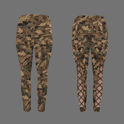Repent & Believe Camo Faux Skin Lace-ups Women's High Waist Pockets Yoga Leggings