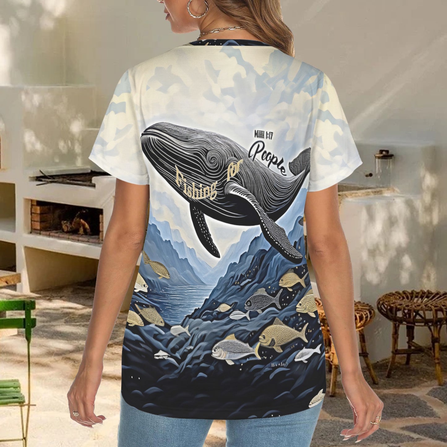 "Fishing For People" Whale Women's Crewneck Short Sleeve T Shirt