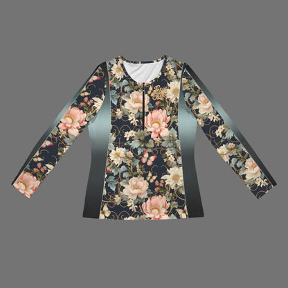 "Jesus Saves" Floral Women's Long Sleeve Zip Front T-Shirt