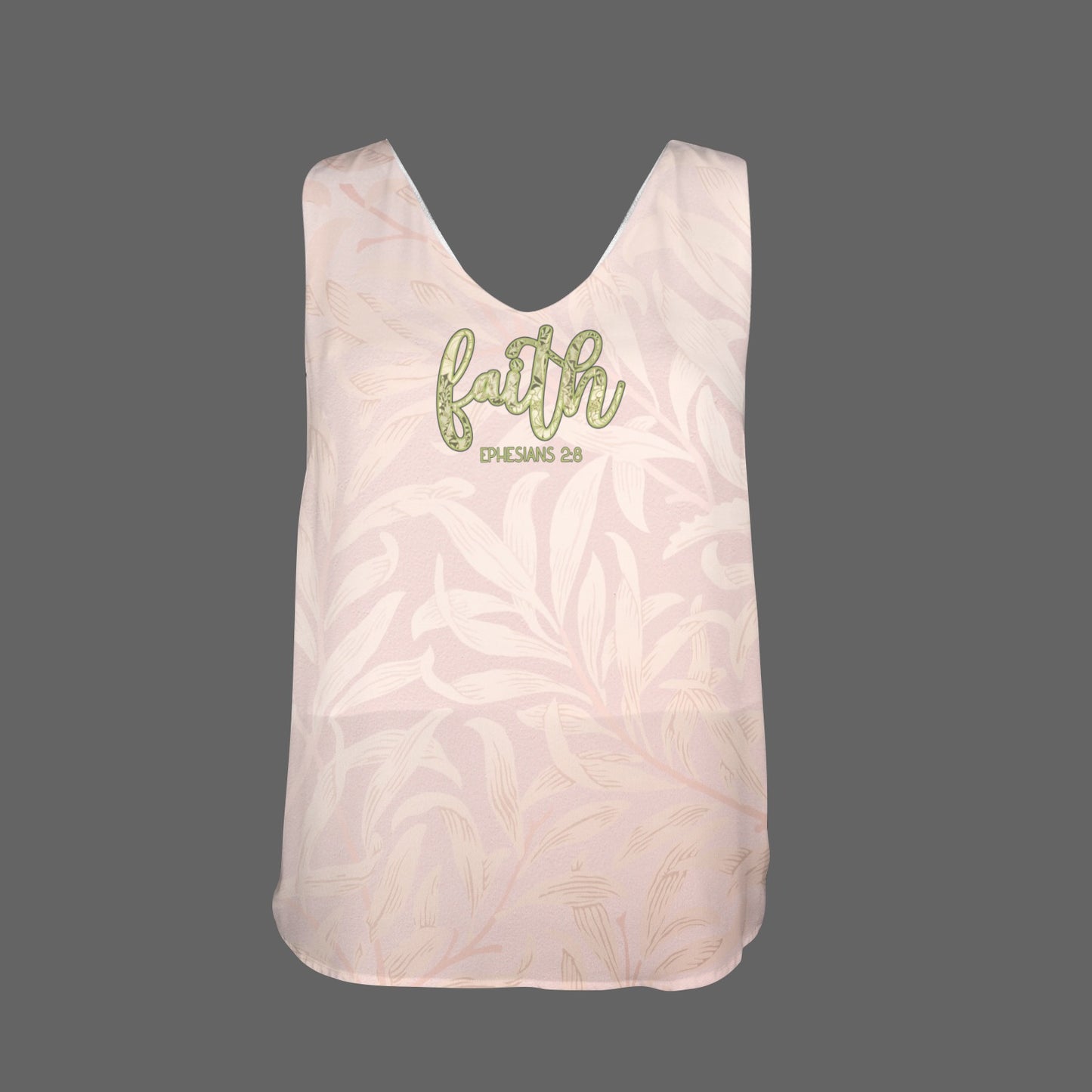 Faith Green Floral Text Pink Women's V-Neck Sleeveless Tank Tops