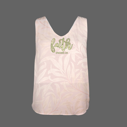 Faith Green Floral Text Pink Women's V-Neck Sleeveless Tank Tops