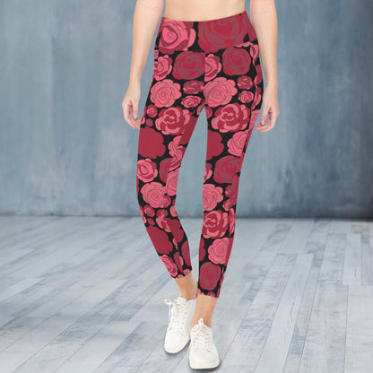 "Repent & Believe" Red Rose Women's High Waist Pockets Yoga Leggings