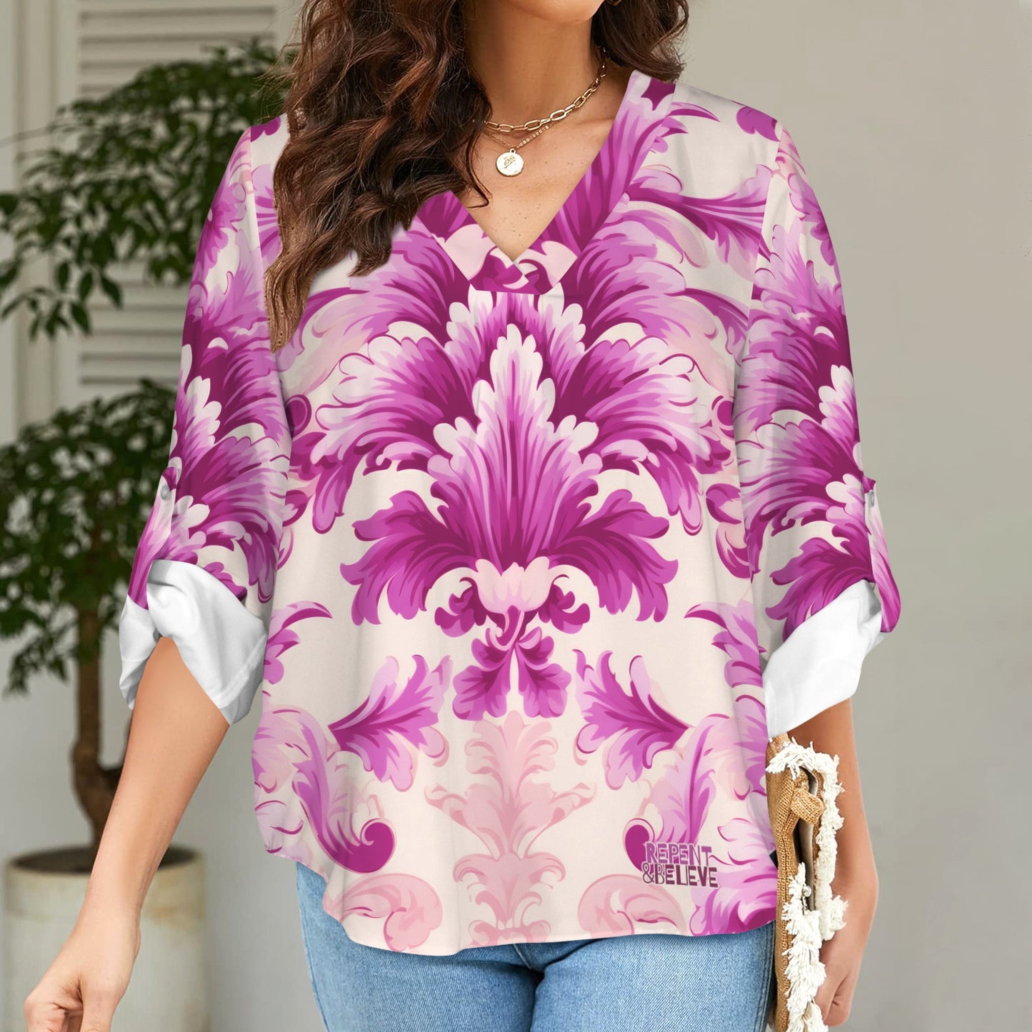 Repent & Believe Pink Damask