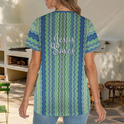"Jesus Saves" BlueZigzag Women's Crewneck Short Sleeve T Shirt