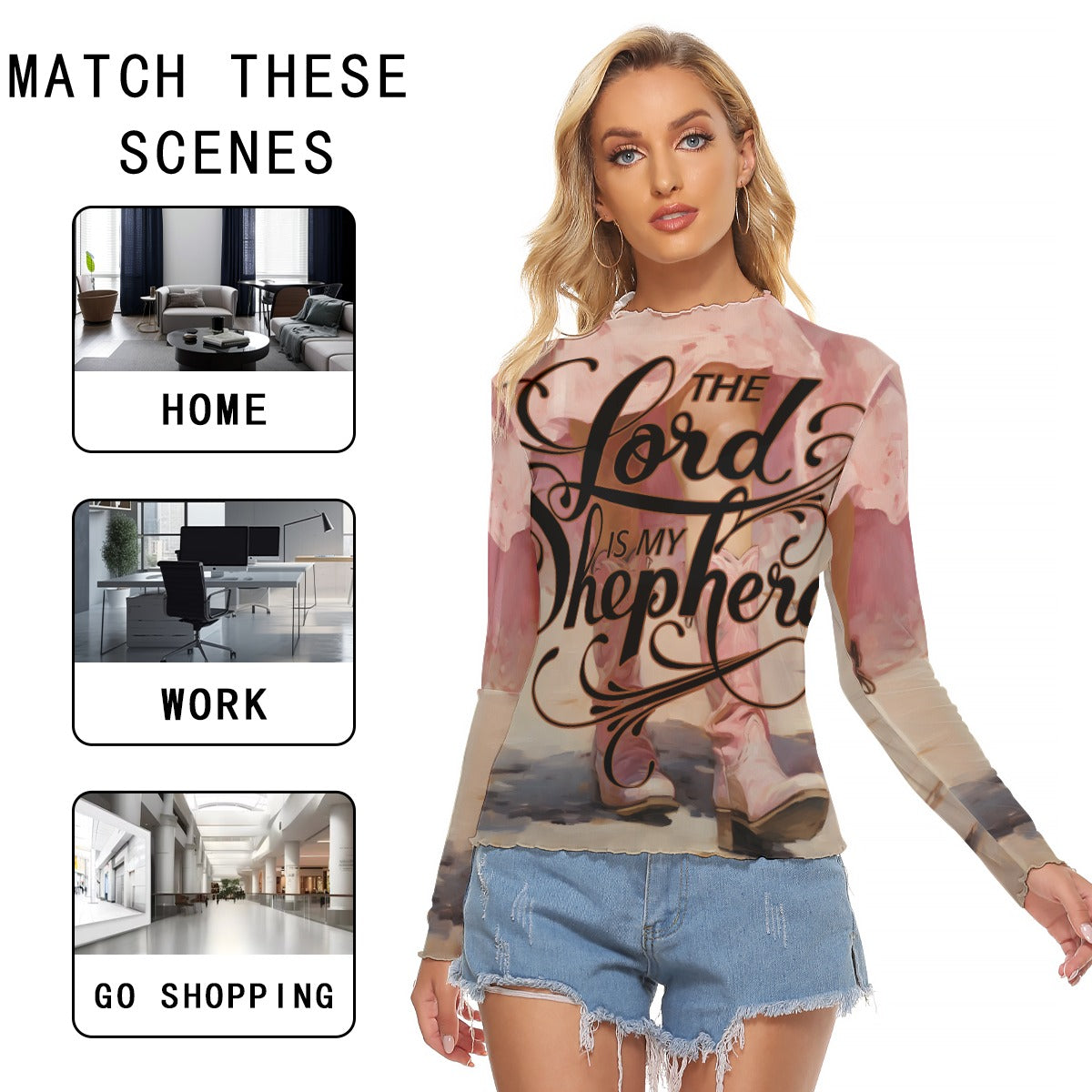 Cowgirl Women's Mesh T-shirt - Long Sleeve Mesh Top "The Lord is My Shepherd"