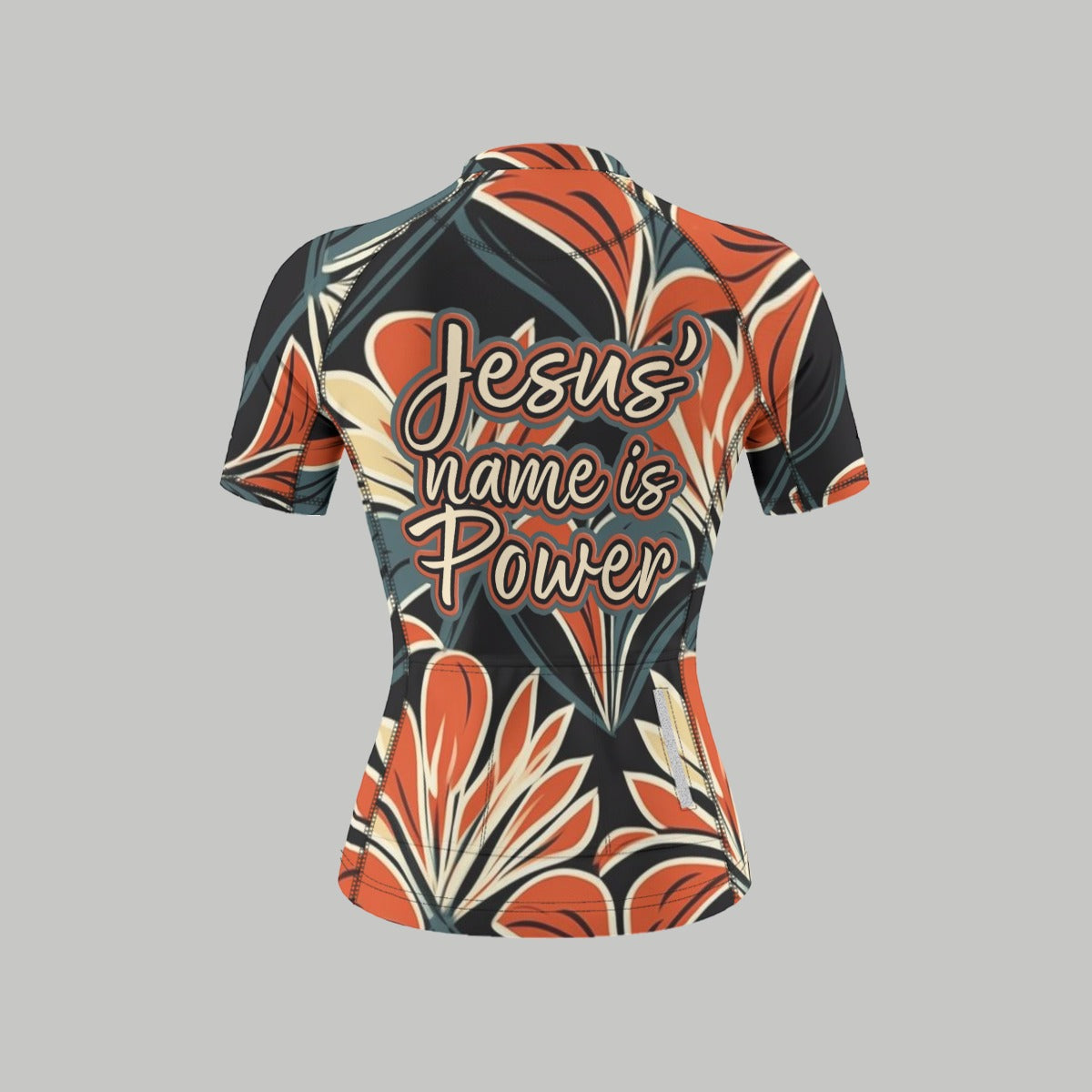 "Jesus' name is power" Red & Blue Floral  Women's Anti-Slip Raglan Cycling Jersey With Short Sleeve