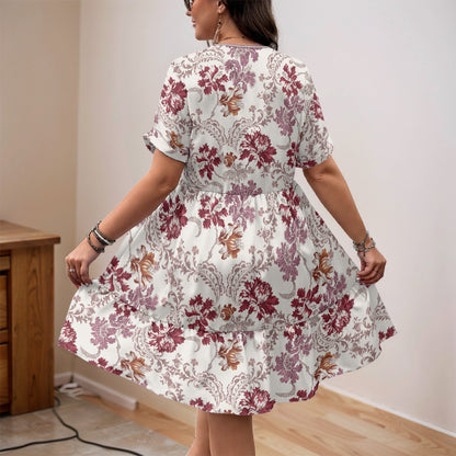 "John 14:6" ed & White Floral Women’s Floral V-Neck Short Sleeve Dress