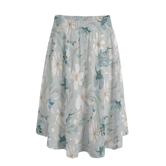 "Jesus Saves" Blue Floral Women's Long Maxi Skirt With Pockets