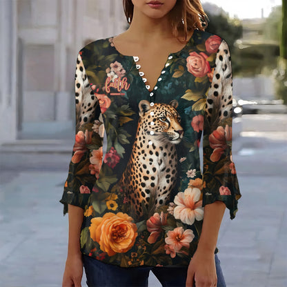 "Faith Hebrews 11:1" Leopard Floral Print Women's T-shirt With 3/4 Sleeve