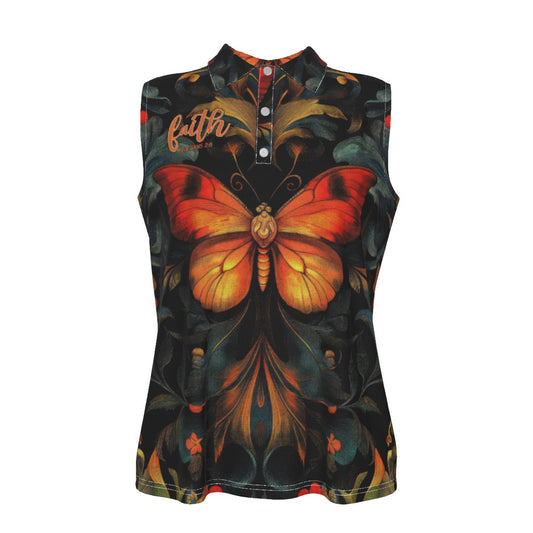 "Faith Ephesians 2:8" Butterfly Women's UV Protection Sleeveless Polo Shirt