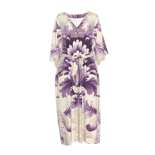 Jesus Saves Purple Floral Women's Long Dress with Four-Way Stretch