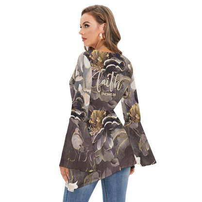 Women's V-neck Blouse With Flared Sleeves "Faith Ephesians 2:8"