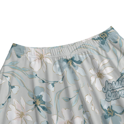 "Jesus Saves" Blue Floral Women's Long Maxi Skirt With Pockets