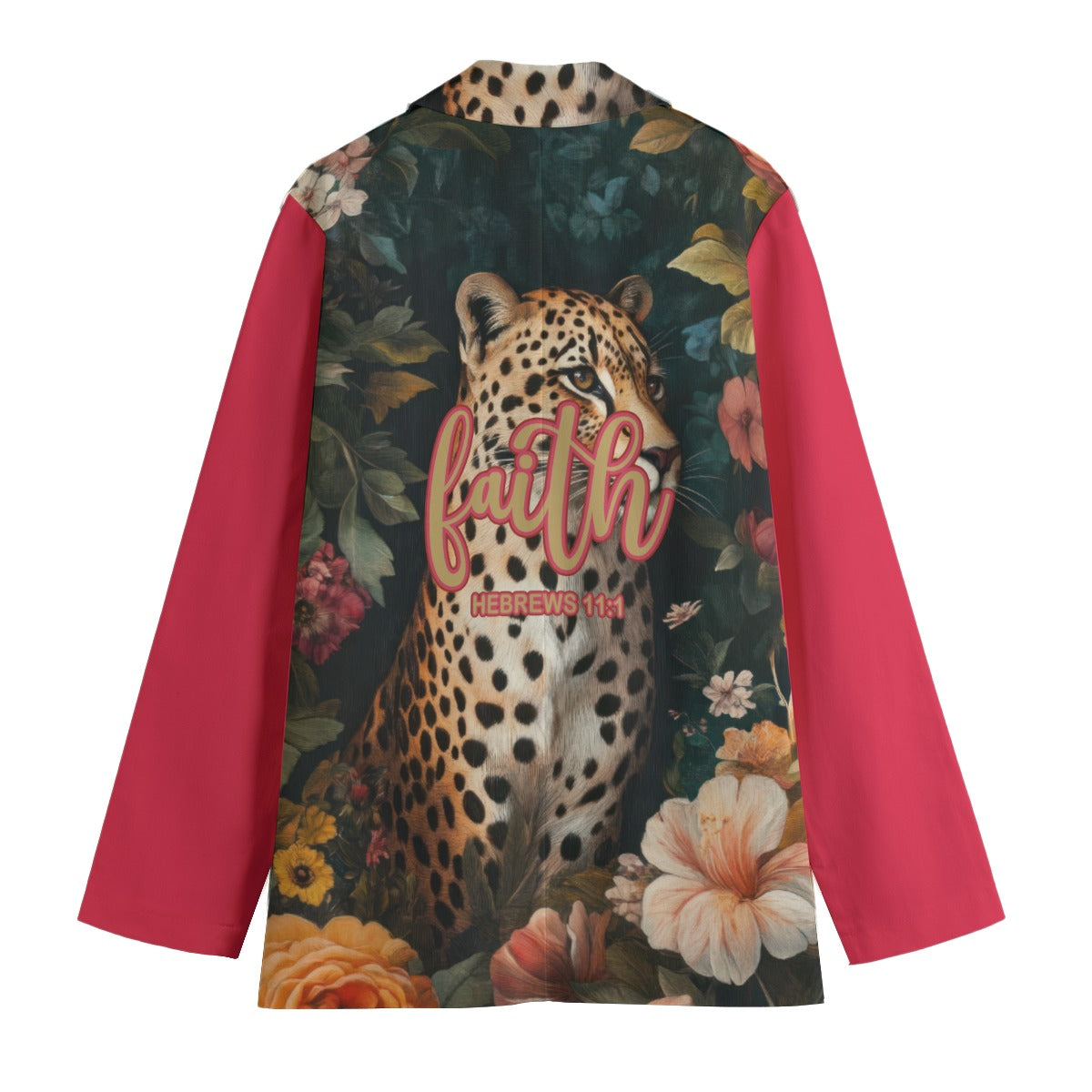Leopard Floral Print Pinkish Red Women's Leisure Blazer - 100% Cotton, 245GSM Comfort Fit