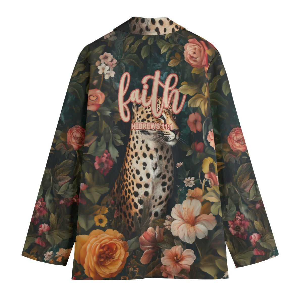 "Faith Hebrews 11:1" Leopard Floral Print Women's Polyester Blazer, Lightweight & Stylish