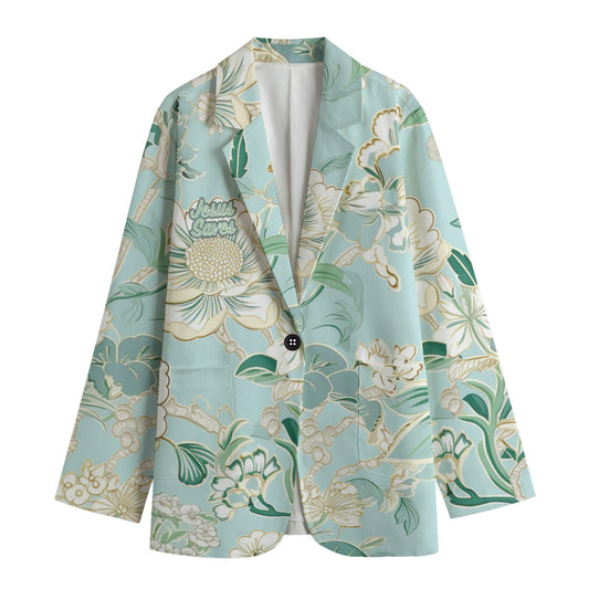 "Jesus Saves" Light Blue Floral Women's Leisure Blazer | 245GSM Cotton