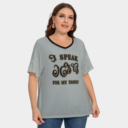Women's Drop-Shoulder Short Sleeve T-shirt with Sleeve Loops - Plus Size "I Speak Jesus for my Family"